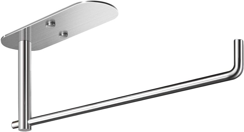 VAEHOLD Self Adhesive Paper Towel Holder Under Cabinet Mount, Wall Mounted Paper Towel Roll Holder for Kitchen, Bathroom, Wall - SUS304 Stainless Steel (Silver) - Image 1